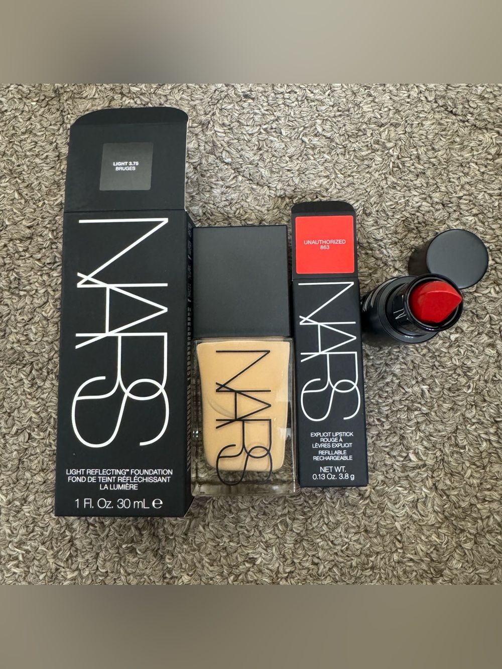 NARS Foundation Light 3.75 Bruges & (Unauthorized) Red Lipstick
